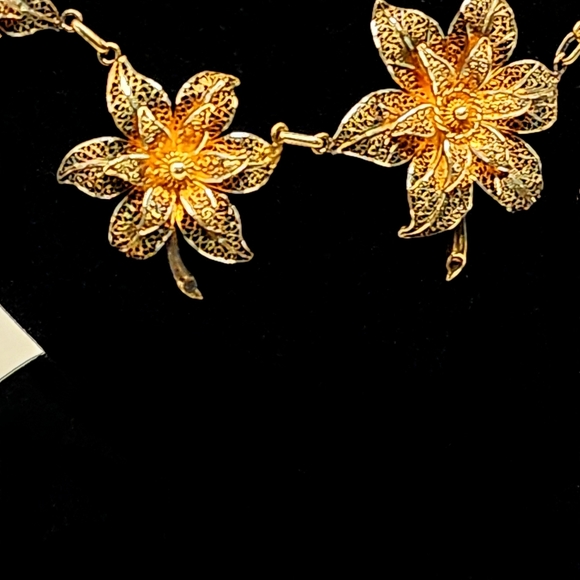 Vintage 1940's Topazio Sterling Silver Filigree Gilt Floral Necklace - Picture 5 of 9
